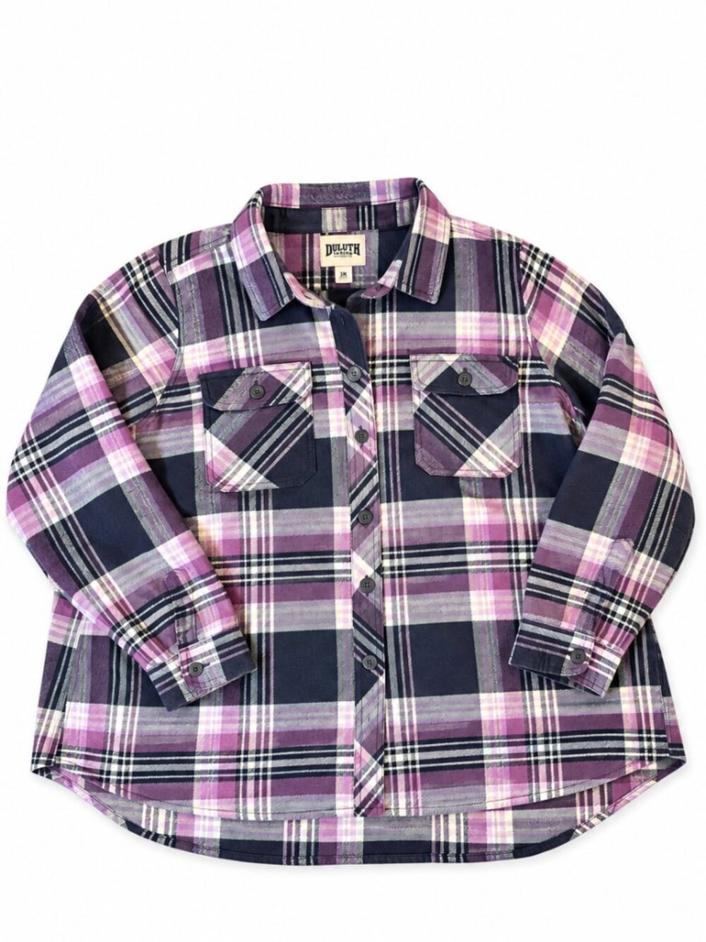 Duluth Trading Co Flannel Shacket Women 3X Purple Plaid Heavyweight Shirt Jacket